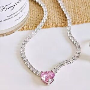 Margarita Tennis Crystal Pink Heart Necklace
